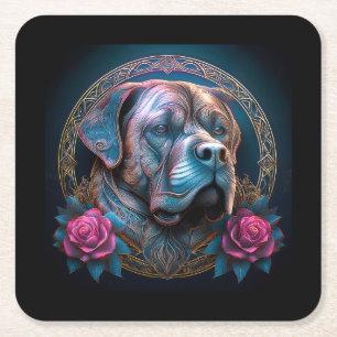 Porta-copo De Papel Quadrado Pares Da Bull Mastiff Através De Um Portal De Temp