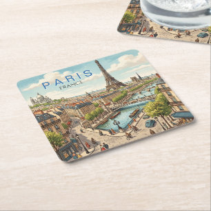 Porta-copo De Papel Quadrado Paris França Viagem Arte Vintage