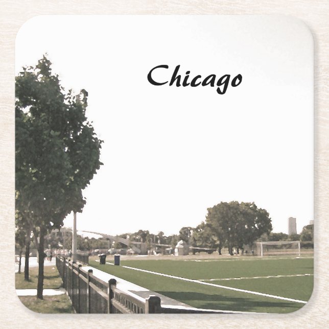 Porta-copo De Papel Quadrado Parque de Chicago em Tons Sepia (Frente)