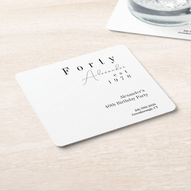 Porta-copo De Papel Quadrado Partido aniversário de 40 anos mínimo de quarenta (Inclinado)
