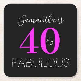 Porta-copo De Papel Quadrado Partido aniversário de 40 anos Rosa Neon Personali