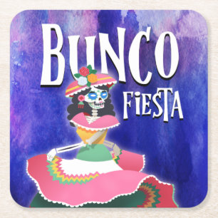 Porta-copo De Papel Quadrado Partido Bunco Fiesta Day of the Dead Skeleton