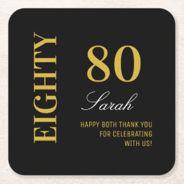 Porta-copo De Papel Quadrado Partido Clássico Negro 80 de Aniversário do Modern