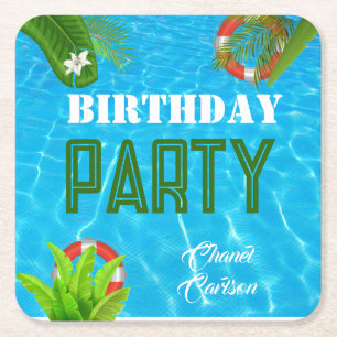 Porta-copo De Papel Quadrado Partido da Piscina Tropical Aniversário de Verão