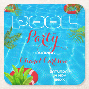 Porta-copo De Papel Quadrado Partido da Piscina Tropical Aniversário de Verão