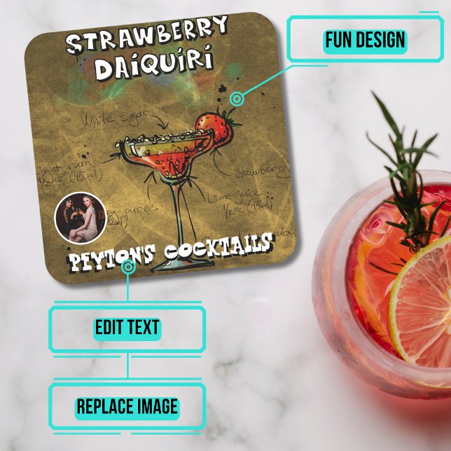 Porta-copo De Papel Quadrado Partido dos Cocktail Strawberry Daiquiri (Please enjoy our design and see the others in the collection.)