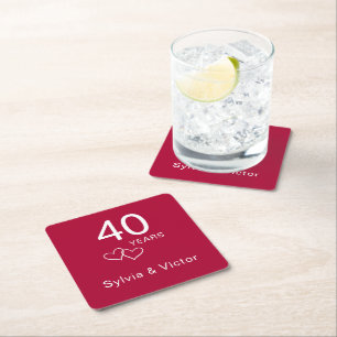 Porta-copo De Papel Quadrado Partido Elegante Moderno Personalizado Ruby 40 ano