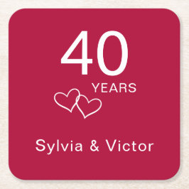 Porta-copo De Papel Quadrado Partido Elegante Moderno Personalizado Ruby 40 ano