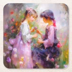 Porta-copo De Papel Quadrado Partilhar Rosas e Amizade