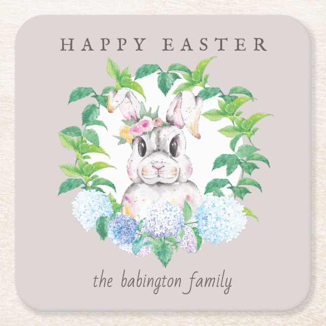 Porta-copo De Papel Quadrado Páscoa Floral Personalizada (Frente)