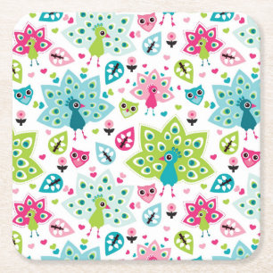 Porta-copo De Papel Quadrado pássaro e coruja do pavão