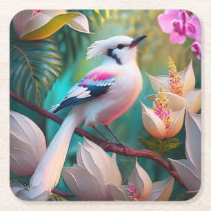 Porta-copo De Papel Quadrado Pássaro Fantástico Branca Pincado