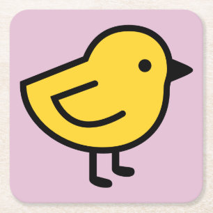 Porta-copo De Papel Quadrado Pássaro Frango Amarelo Em Um Rosa