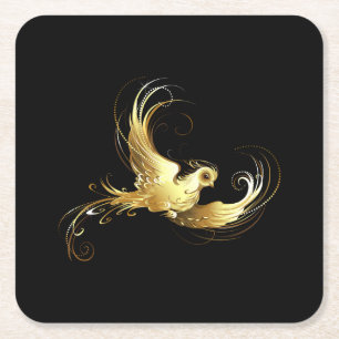 Porta-copo De Papel Quadrado Pássaro ouro sobre fundo preto