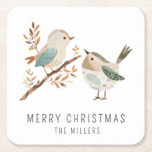 Pássaros Aquarela Minimalista Feliz Natal