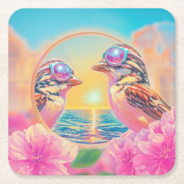 Porta-copo De Papel Quadrado Pássaros legal com óculos Sunset