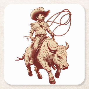 Porta-copo De Papel Quadrado Passeio Western Vintage Orgulhoso Pequeno Cowboy