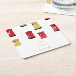 Porta-copo De Papel Quadrado Pastel Japanese Postbox: Watercolor Crayon Style 