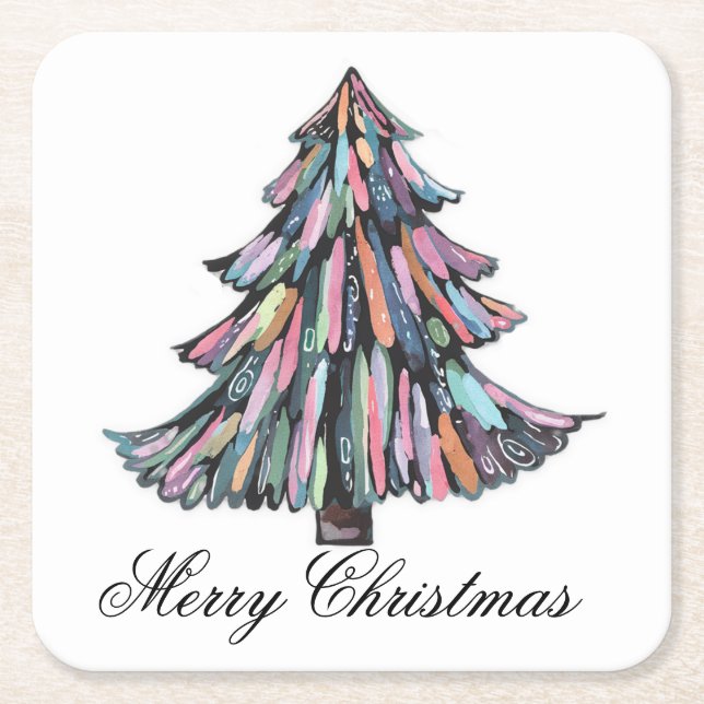 Porta-copo De Papel Quadrado Pastel Natal (Frente)