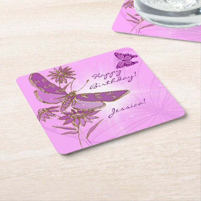 Porta-copo De Papel Quadrado Pastel Pink Butterfly Throw Pillow (Inclinado)