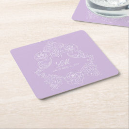 Porta-copo De Papel Quadrado Pastel Purple Victorian Wedding Monogram Crest