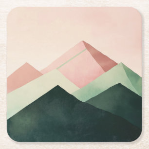 Porta-copo De Papel Quadrado Pastel Ridge – Paisagem Geométrica de Montanha #1