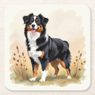 Porta-copo De Papel Quadrado Pastor australiano Black Tricolor Aussie Dog