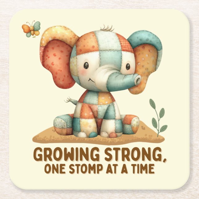 Porta-copo De Papel Quadrado Patchwork Elephant “Growing Strong (Frente)