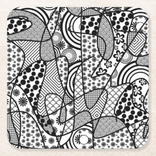 Porta-copo De Papel Quadrado Patchwork Preto e Branco de Padrões 02