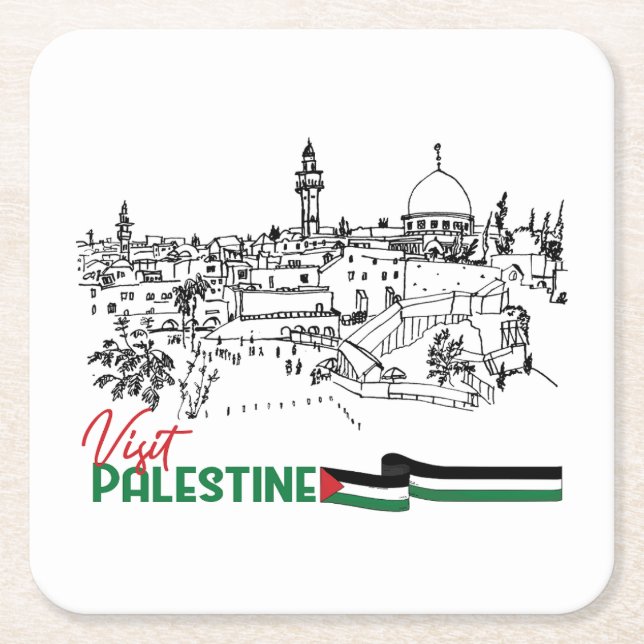 Porta-copo De Papel Quadrado Patrimônio e Esperança Palestinianos (Frente)