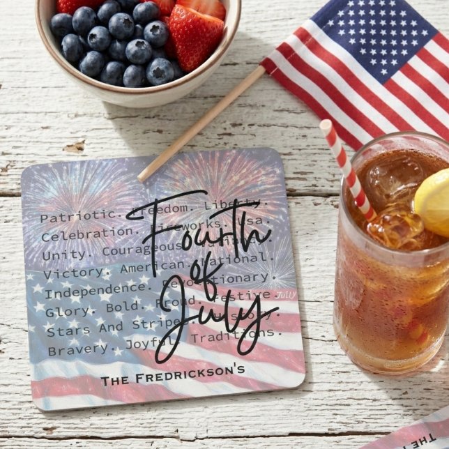 Porta-copo De Papel Quadrado Patriotic Festive Fireworks (Fourth of July drink coaster)