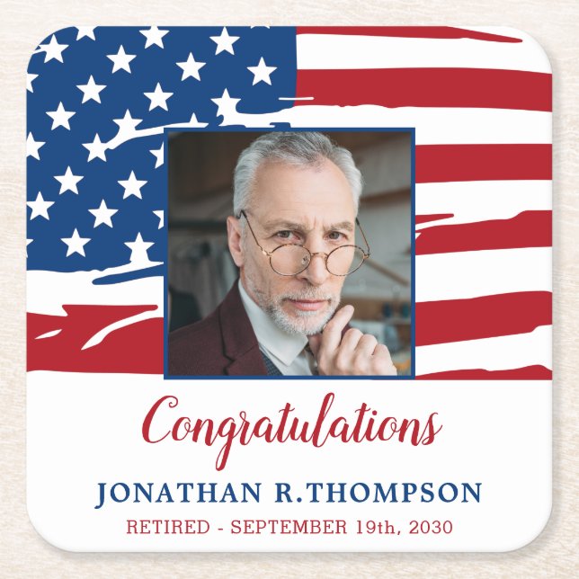 Porta-copo De Papel Quadrado Patriótica de Bandeira Americana de Reforma Milita (Frente)