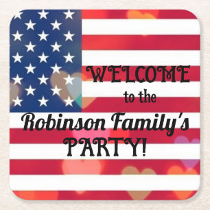 Porta-copo De Papel Quadrado Patriótica EUA Sinalizador corações com texto cali