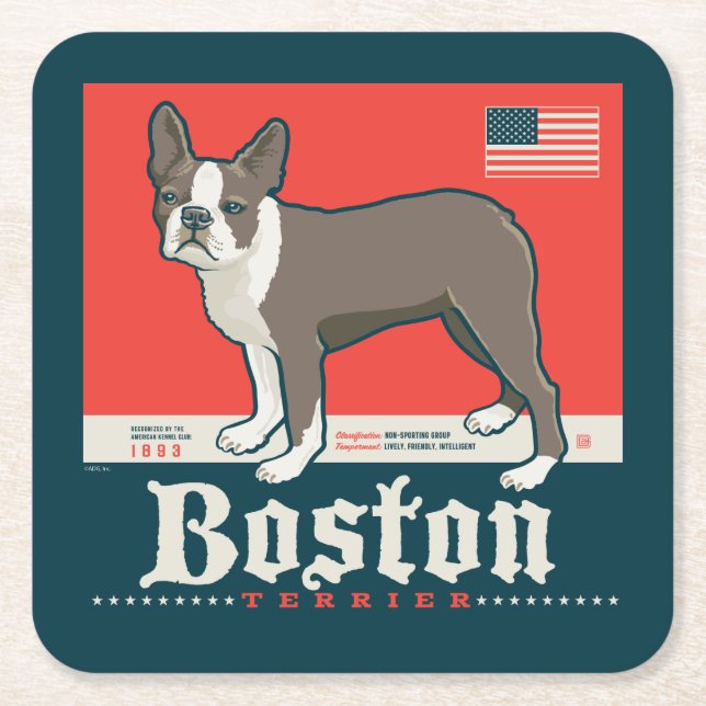 Porta-copo De Papel Quadrado Patriótico | Boston Terrier (Frente)