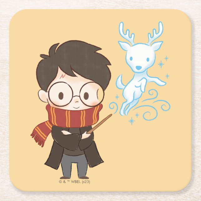 Porta-copo De Papel Quadrado Patronus Chibi HARRY POTTER™ (Frente)