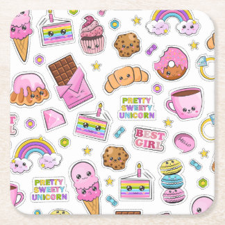 Porta-copo De Papel Quadrado Patterno Funny Unicorn Magic Rainbow Cute