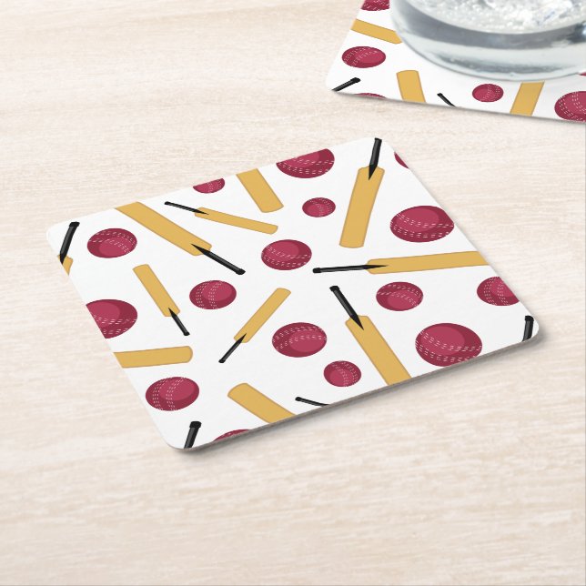 Porta-copo De Papel Quadrado Patternos e bolas do jogador de críquete (Inclinado)