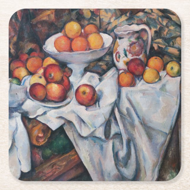 Porta-copo De Papel Quadrado Paul Cezanne - Vida Estática, Maçãs e Laranjas (Frente)