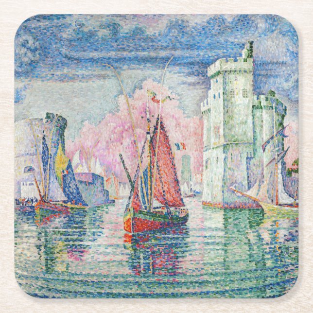 Porta-copo De Papel Quadrado Paul Signac - Entrada de La Rochelle Harbor (Frente)