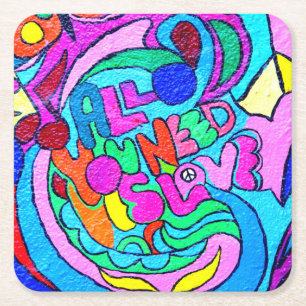 Porta-copo De Papel Quadrado paz e amor coloridos