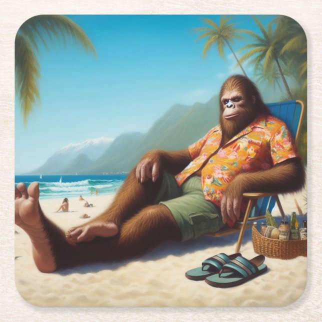 Porta-copo De Papel Quadrado Pé Grande na Praia (Frente)