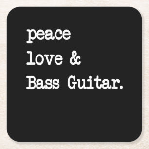 Porta-copo De Papel Quadrado Peace Love & Bass Guitar Musico Guitaris