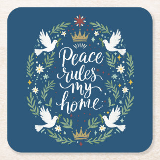 Porta-copo De Papel Quadrado Peace Rules My Home