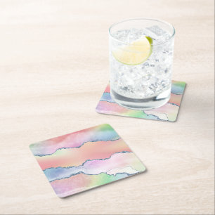 Porta-copo De Papel Quadrado Peach Agate   Bonito Ombro de Aquarela Holográfic