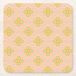 Porta-copo De Papel Quadrado Peach background hexagonal floral pattern 
