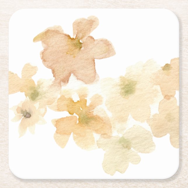 Porta-copo De Papel Quadrado *~* Peach Peach Floral Watercolor de cor bege de A (Frente)