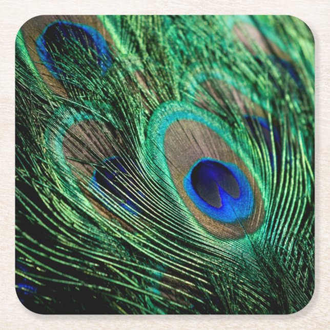 Porta-copo De Papel Quadrado Peacock Feather Lucky (Frente)