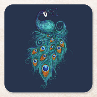 Porta-copo De Papel Quadrado Peacock Feather Teal Peacocks