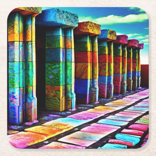 Porta-copo De Papel Quadrado Pedras Psicodélicas (Frente)