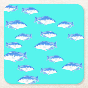 Porta-copo De Papel Quadrado Peixe azul na turquesa
